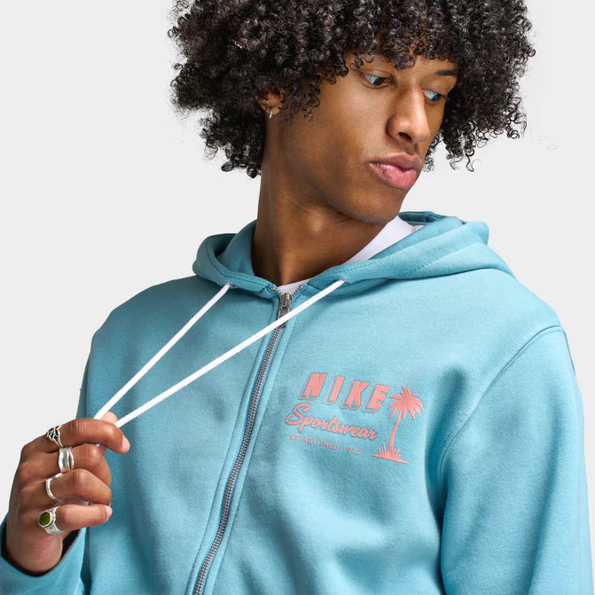Nike Club Full Zip Hoodie Palms Turquoise