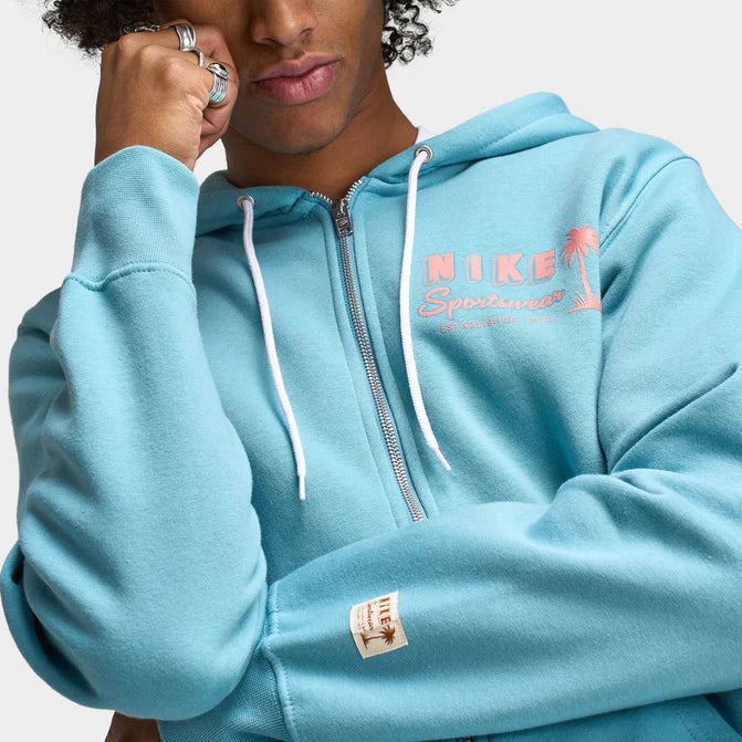 Nike Club Full Zip Hoodie Palms Turquoise
