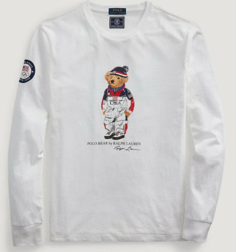 Polo Ralph Lauren Men's White Team USA Polo Bear Olympic T Tee Shirt Sweater